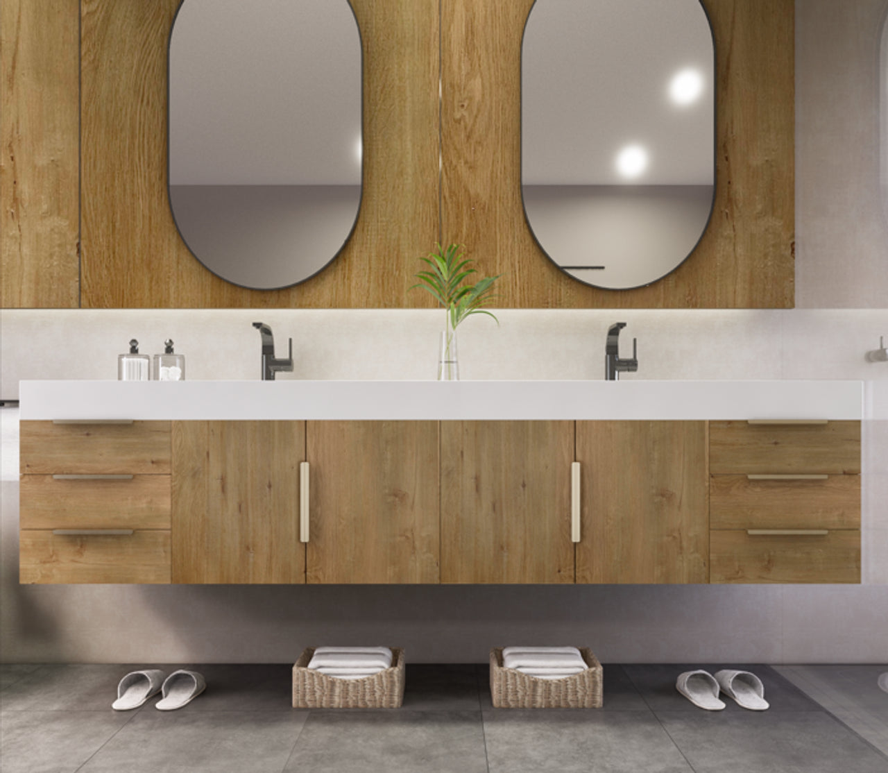 84 Inch Wall-Mounted Double Sink Bathroom Vanity with Acrylic Countertop – MEBO Noble NBT001-84DWH