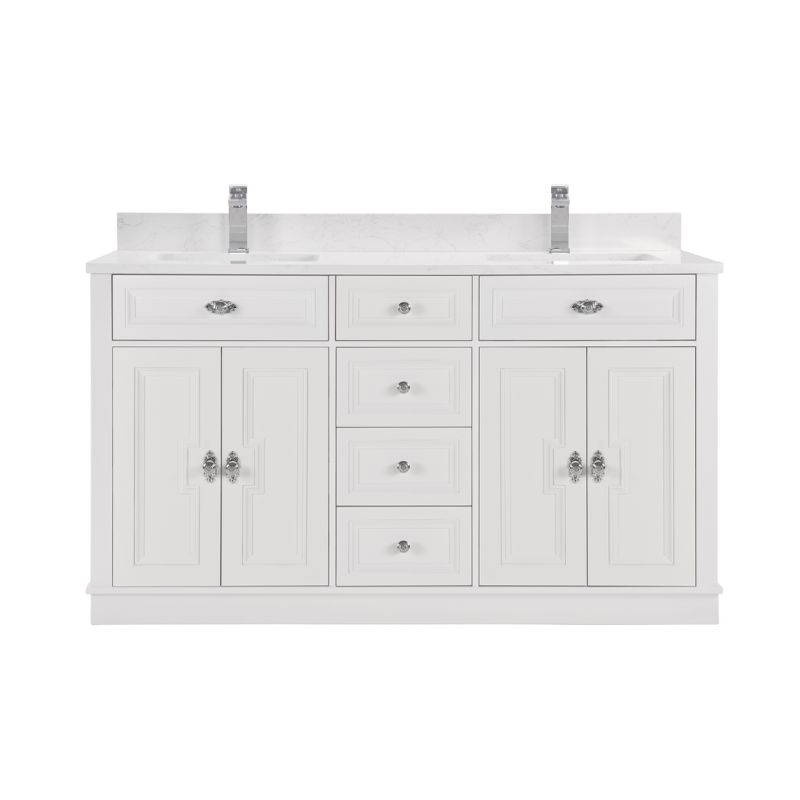 60 Inch White Double Sink Bathroom Vanity with 1" Artificial Stone Countertop – Legion Furniture WS2516-60-W