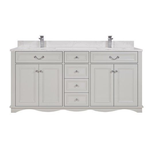 MUEBLES LEGION WS2514-72-SS LAVABO DE MADERA MACIZA DE 72" CON ACABADO SILVER STRAND Y CUBIERTA DE PIEDRA ARTIFICIAL DE 1'