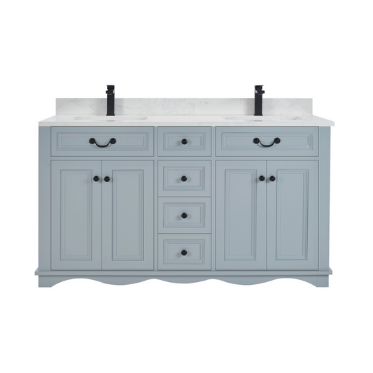 MUEBLES LEGION WS2514-60-CD LAVABO DE MADERA MACIZA DE 60" CON ACABADO CADET Y CUBIERTA DE PIEDRA ARTIFICIAL DE 1'