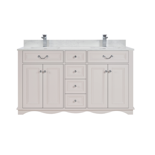 MUEBLES LEGION WS2514-60-DW LAVABO DE MADERA MACIZA DE 60" CON ACABADO BLANCO DE ENSUeño Y CUBIERTA DE PIEDRA ARTIFICIAL DE 1'