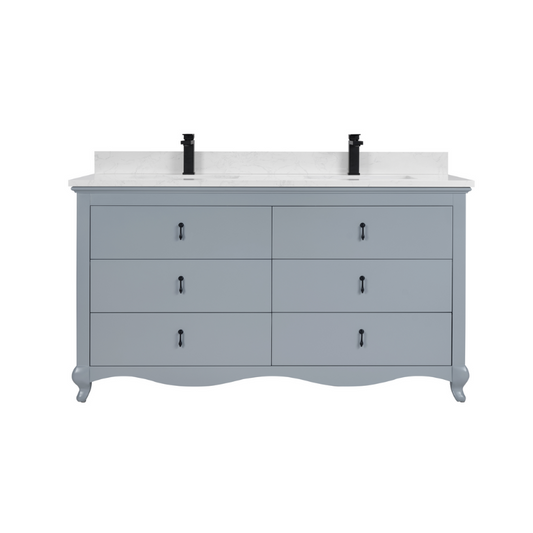 MUEBLES LEGION WS2512-60-CD LAVABO DE MADERA MACIZA DE 60" CON CUBIERTA DE PIEDRA ARTIFICIAL DE 1'